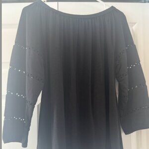 Talbots Black Peasant Blouse Large 3/4 Sleeve Boho Tiered Cutout Top